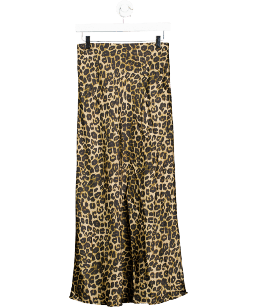 DAISY SILK Brown Classic Leopard Print Maxi Luxury Mulberry Silk Skirt UK S - Reliked