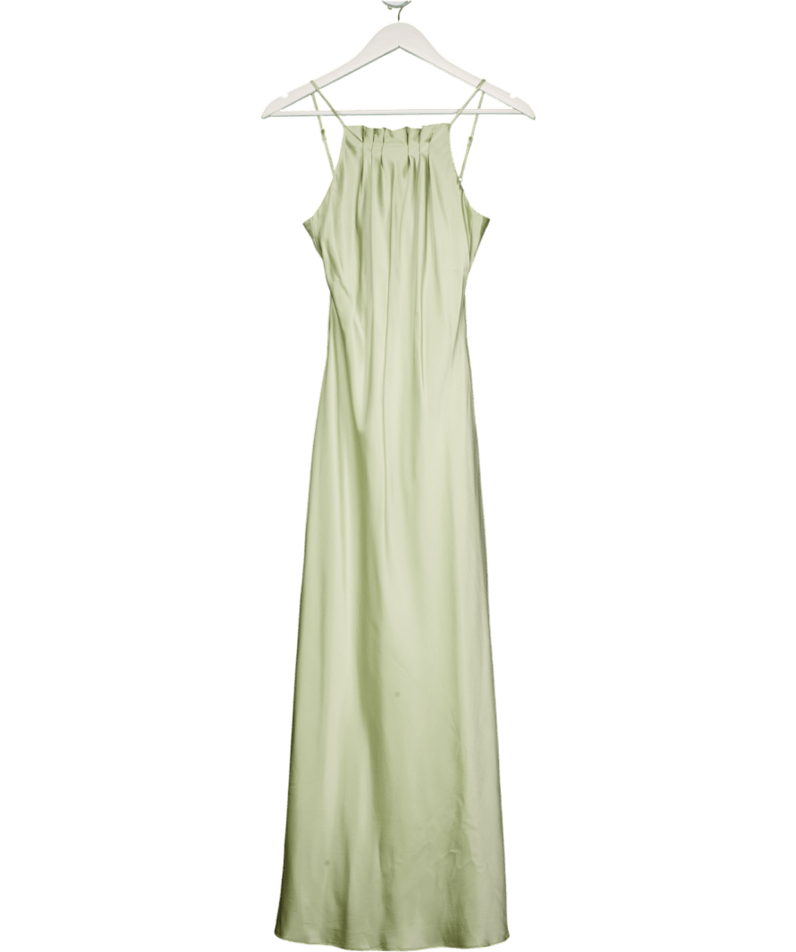 Daisy Silk Green Sage Gree Luxury Mulberry Silk Halter Neck Maxi Dress UK S - Reliked
