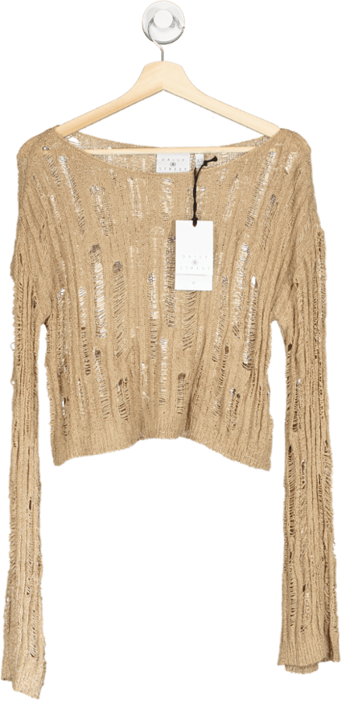 Daisy Street Beige Distressed Knit Sweater UK 12 - Reliked