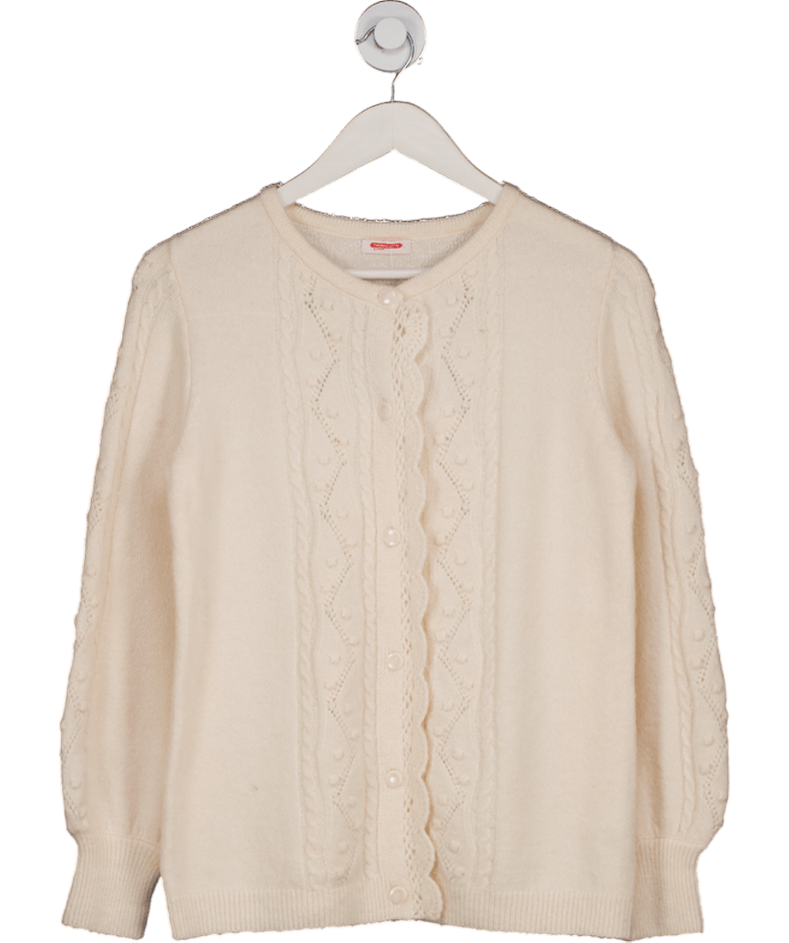 Damart Cream Super Soft Scalloped Edge Wool Blend Cardigan UK S/M - Reliked