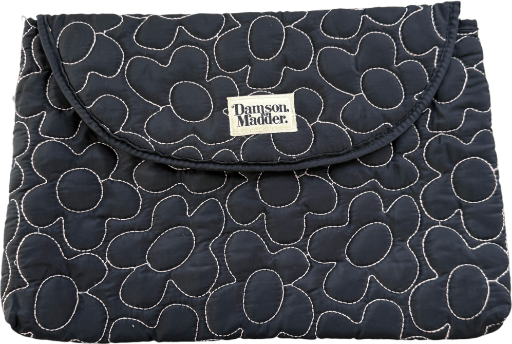 Damson Madder Laptop Case In Black With Floral Embroidery - Reliked