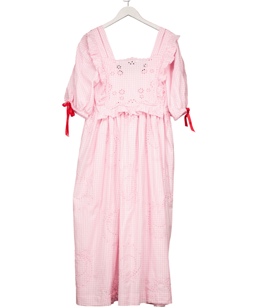 Damson Madder Pink Gingham Cotton Midi Dress UK 16 - Reliked