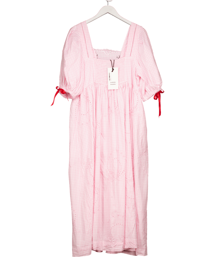 Damson Madder Pink Gingham Cotton Midi Dress UK 16 - Reliked