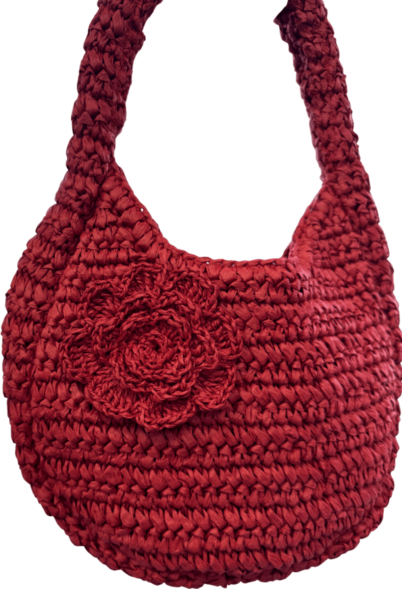 Damson Madder Red Rosette Straw Bag - Reliked