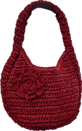 Damson Madder Red Rosette Straw Bag - Reliked