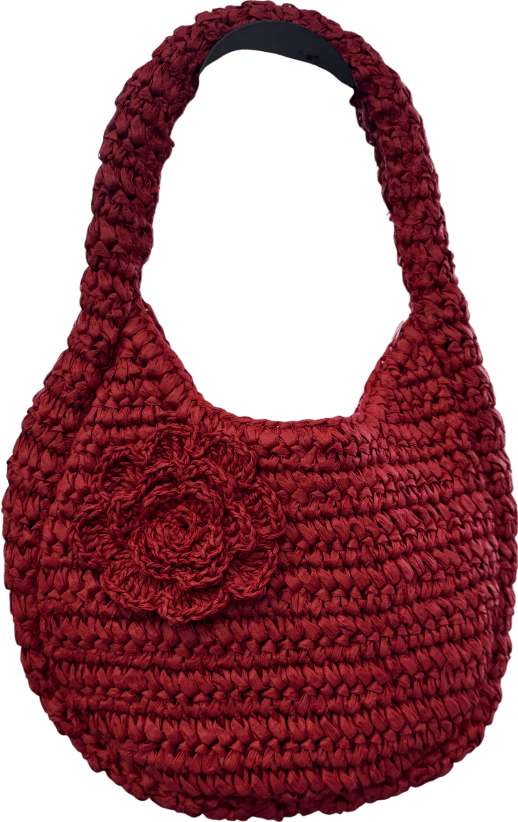Damson Madder Red Rosette Straw Bag - Reliked