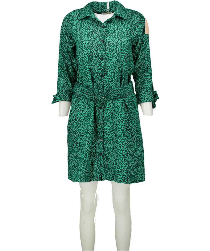 Dancing Leopard Jona Green Leopard Print Shirt Dress UK 12 - Reliked