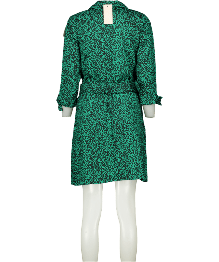 Dancing Leopard Jona Green Leopard Print Shirt Dress UK 12 - Reliked