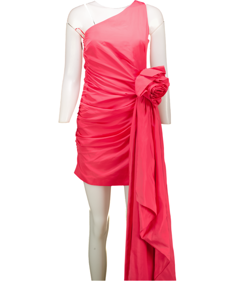 Karen Millen Pink Taffeta One Shoulder Tailored Rosette Drape Mini Dress UK 8