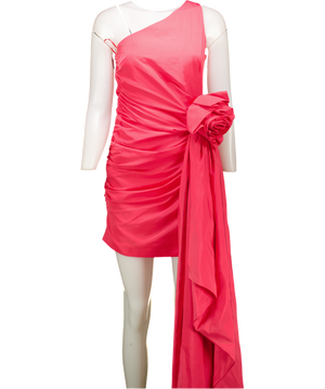 Karen Millen Pink Taffeta One Shoulder Tailored Rosette Drape Mini Dress UK 8