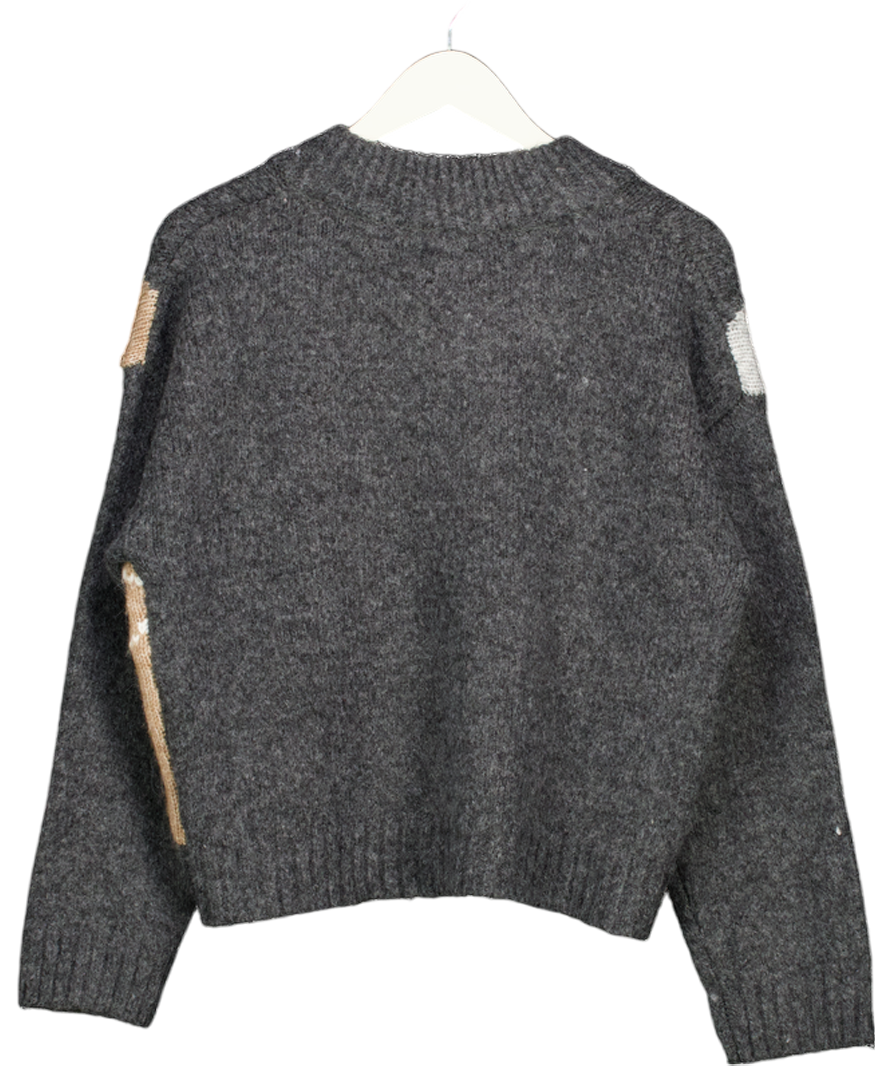 ASOS Grey Design Argyle High V Neck Jumper UK S