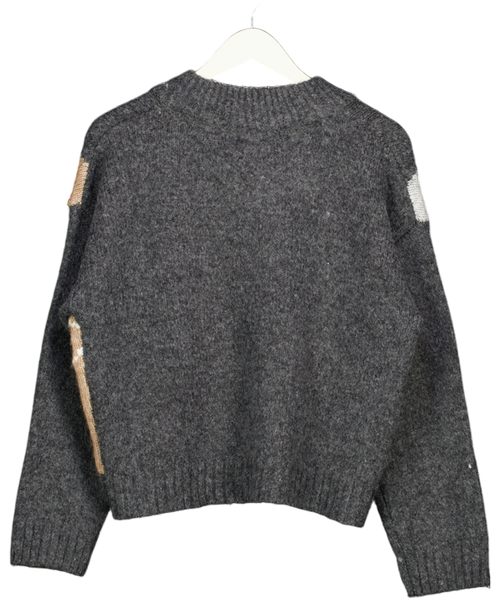 ASOS Grey Design Argyle High V Neck Jumper UK S