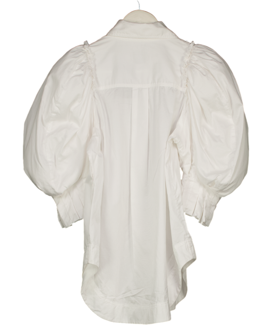 AJE. White Cotton Puff Shoulder Gold Button Rounded Hem Shirt UK 6