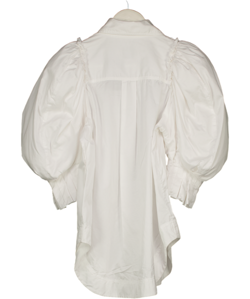 AJE. White Cotton Puff Shoulder Gold Button Rounded Hem Shirt UK 6