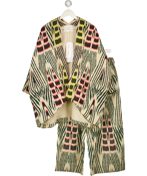 Rabens Saloner 2-piece Ikat Padded Kimono & trouser set -  Forest Pink Sand & Citrus UK S