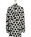ASOS White Black Large Polka Dot Tie Neck Long Sleeve Mini Dress UK 12