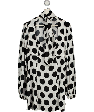 ASOS White Black Large Polka Dot Tie Neck Long Sleeve Mini Dress UK 12