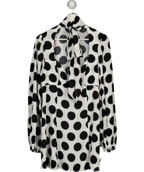 ASOS White Black Large Polka Dot Tie Neck Long Sleeve Mini Dress UK 12