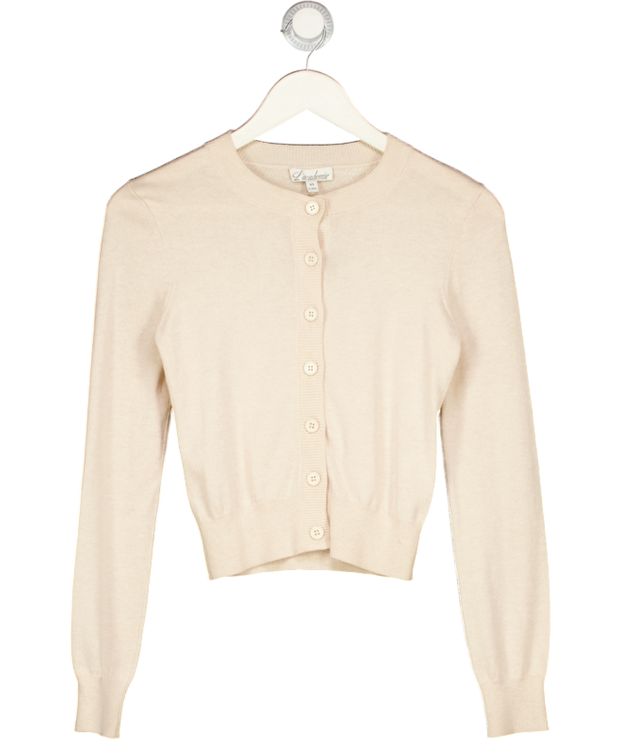 L'ACADEMIE Beige Cotton / Wool Blend Fine Knit Cardigan UK XS