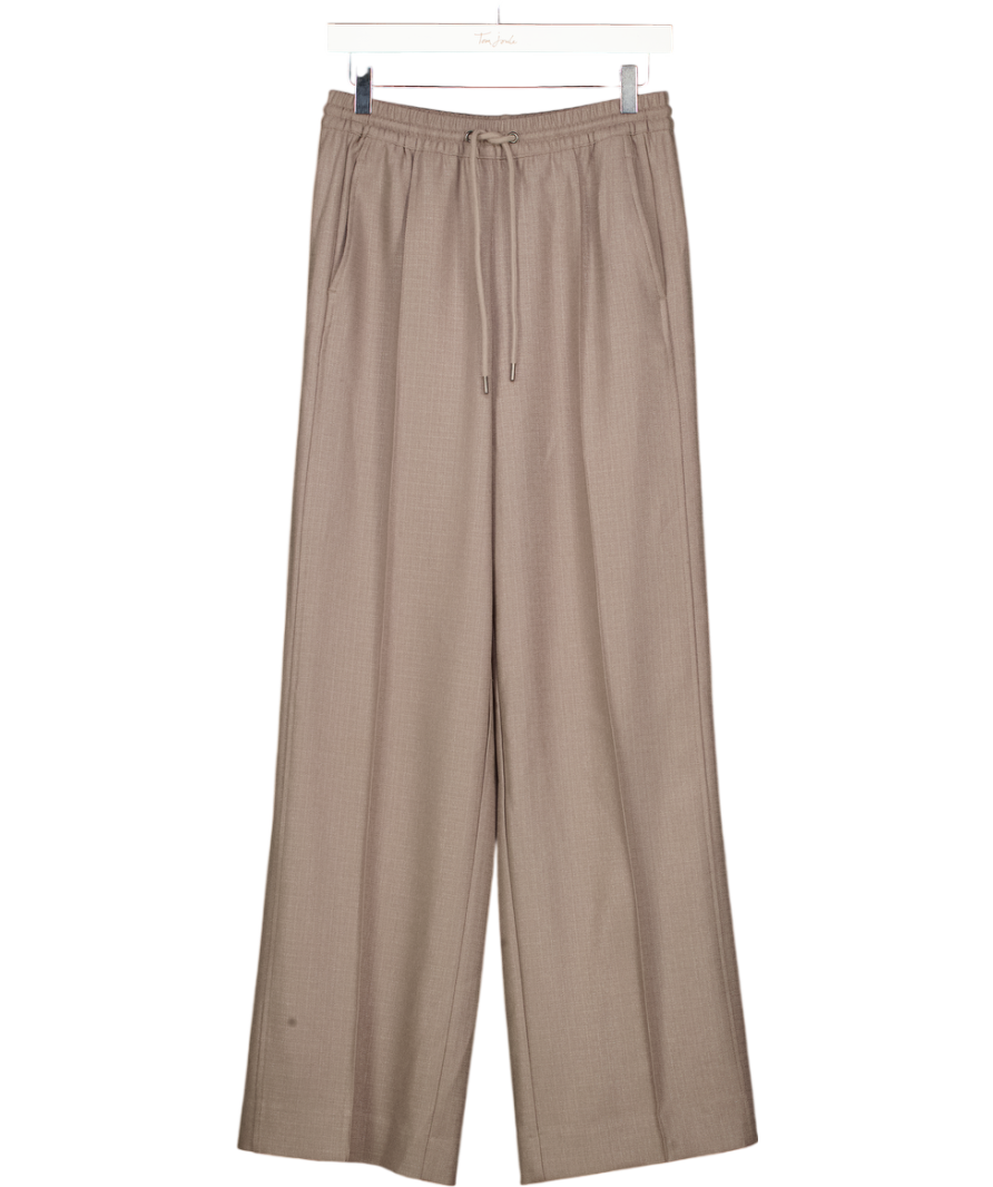 REISS Sunnie Drawstring Wide Leg Trousers In Mink Brown - Long Length UK 6
