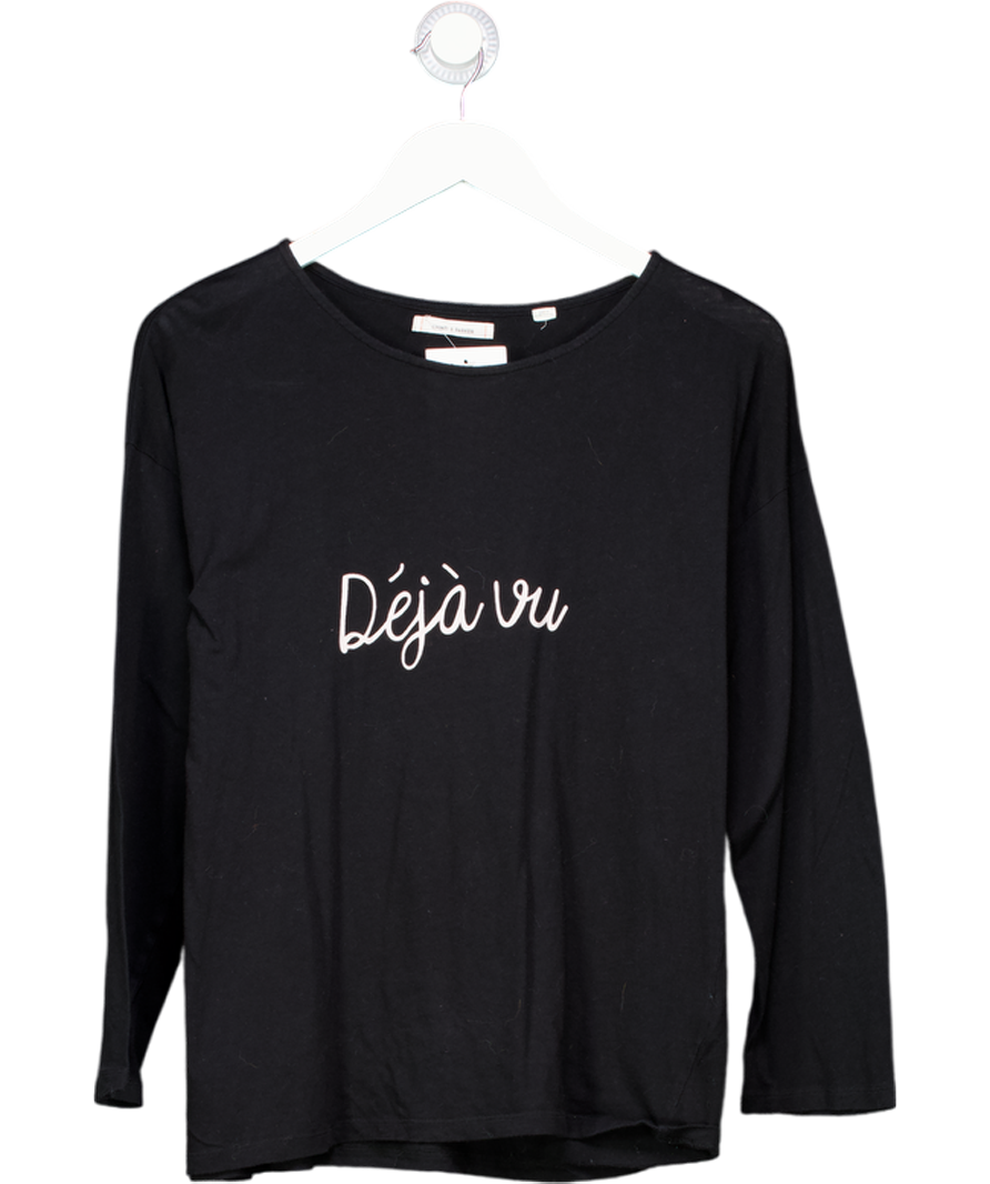 Chinti And Parker Black Round Neck Slogan Top UK M