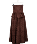 KAREN MILLEN Brown Cotton Broderie Peplum Bandeau Midi Dress UK 6