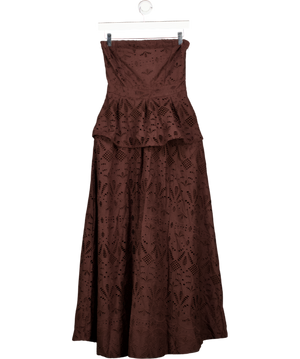 KAREN MILLEN Brown Cotton Broderie Peplum Bandeau Midi Dress UK 6