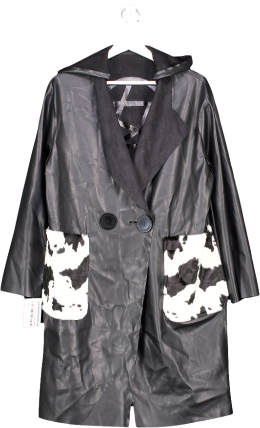 culthread Black Recycled Vegan Leather Long Coat UK M