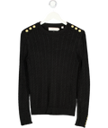 HOLLAND COOPER Navy Blue Crew Neck Cable Knit Jumper With Gold Button Detailing. UK XS