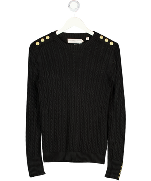 HOLLAND COOPER Navy Blue Crew Neck Cable Knit Jumper With Gold Button Detailing. UK XS