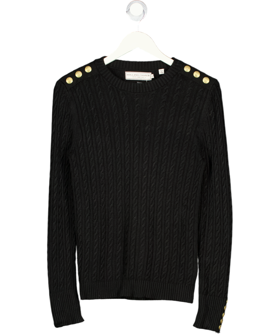 HOLLAND COOPER Navy Blue Crew Neck Cable Knit Jumper With Gold Button Detailing. UK XS