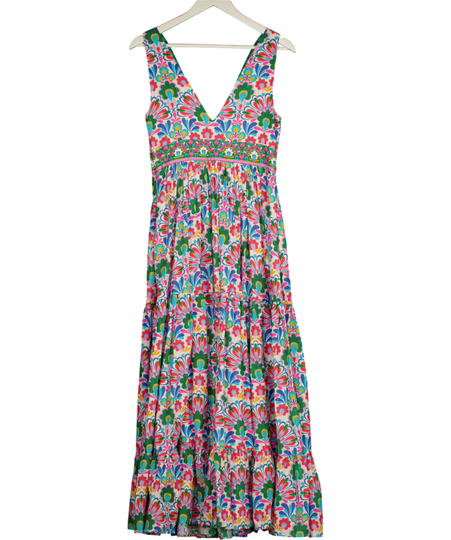 Multicoloured Tiered Plunge Maxi Dress UK S/M