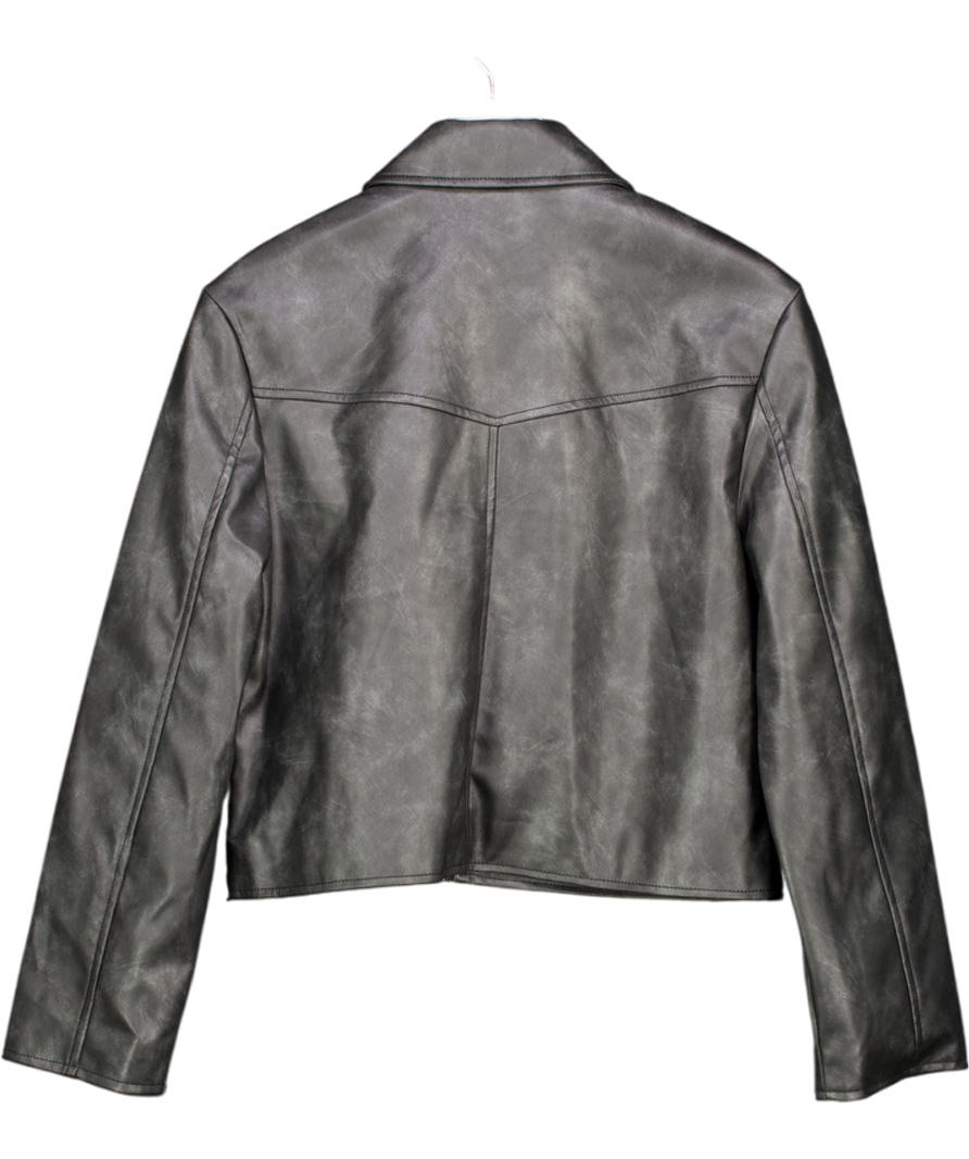 ASOS Leather Look Top Collar Jacket In Washed Black UK S