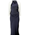 ZARA 2-piece Navy Blue Halter Top And Midi Slip Skirt Set UK XS