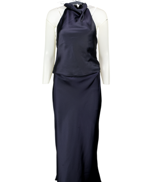 ZARA 2-piece Navy Blue Halter Top And Midi Slip Skirt Set UK XS
