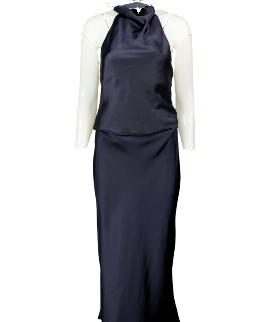 ZARA 2-piece Navy Blue Halter Top And Midi Slip Skirt Set UK XS