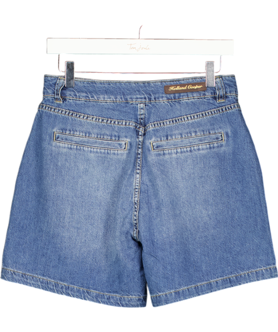 HOLLAND COOPER Blue Utility Denim Shorts With Embroidered Hc Monogram And Logo Patch UK 12