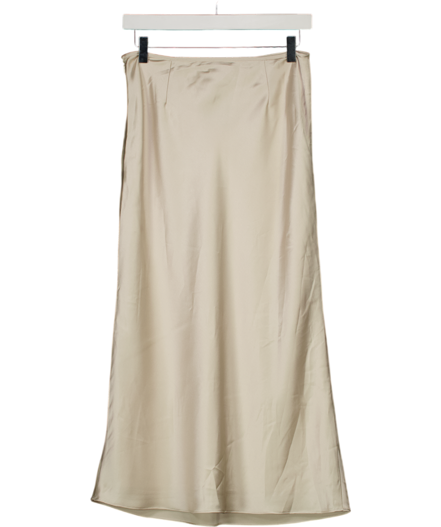 BOA Champagne Beige Satin Midi Slip Skirt UK XS