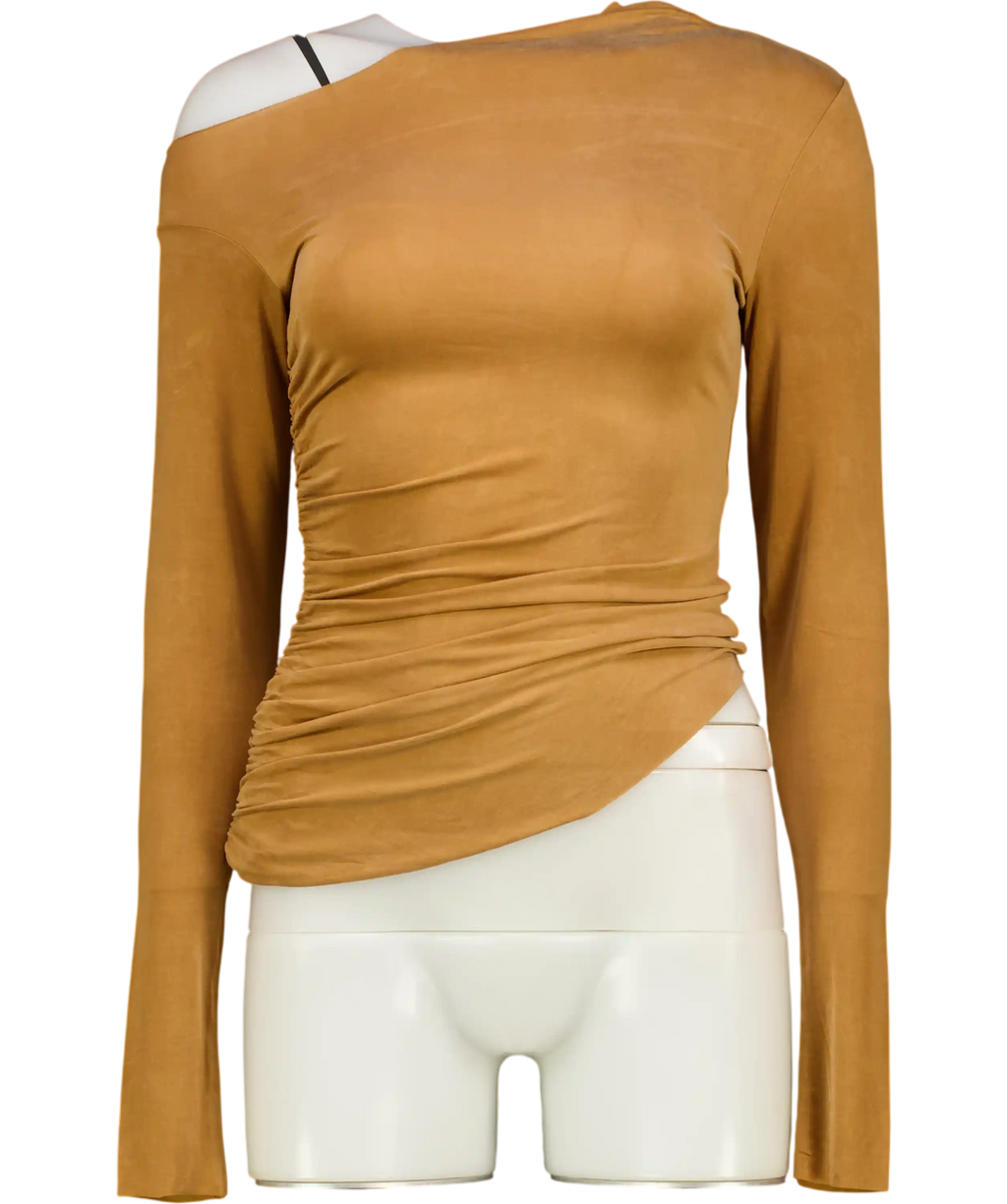 SKIMS Almond Brown Cupro Jersey Asymmetrical Top UK XS