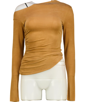 SKIMS Almond Brown Cupro Jersey Asymmetrical Top UK XS