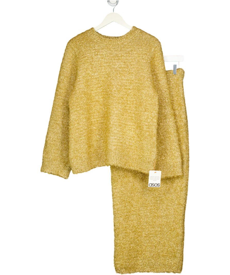 ASOS 2-piece Tinsel Oversized Jumper And Midi Skirt Set In Metallic Gold UK XS