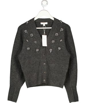 M&S Charcoal Grey Embellished V-neck Cardigan With Wool UK S