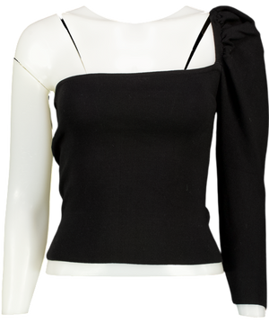 MANGO Black One Shoulder Puff Sleeve Top UK S