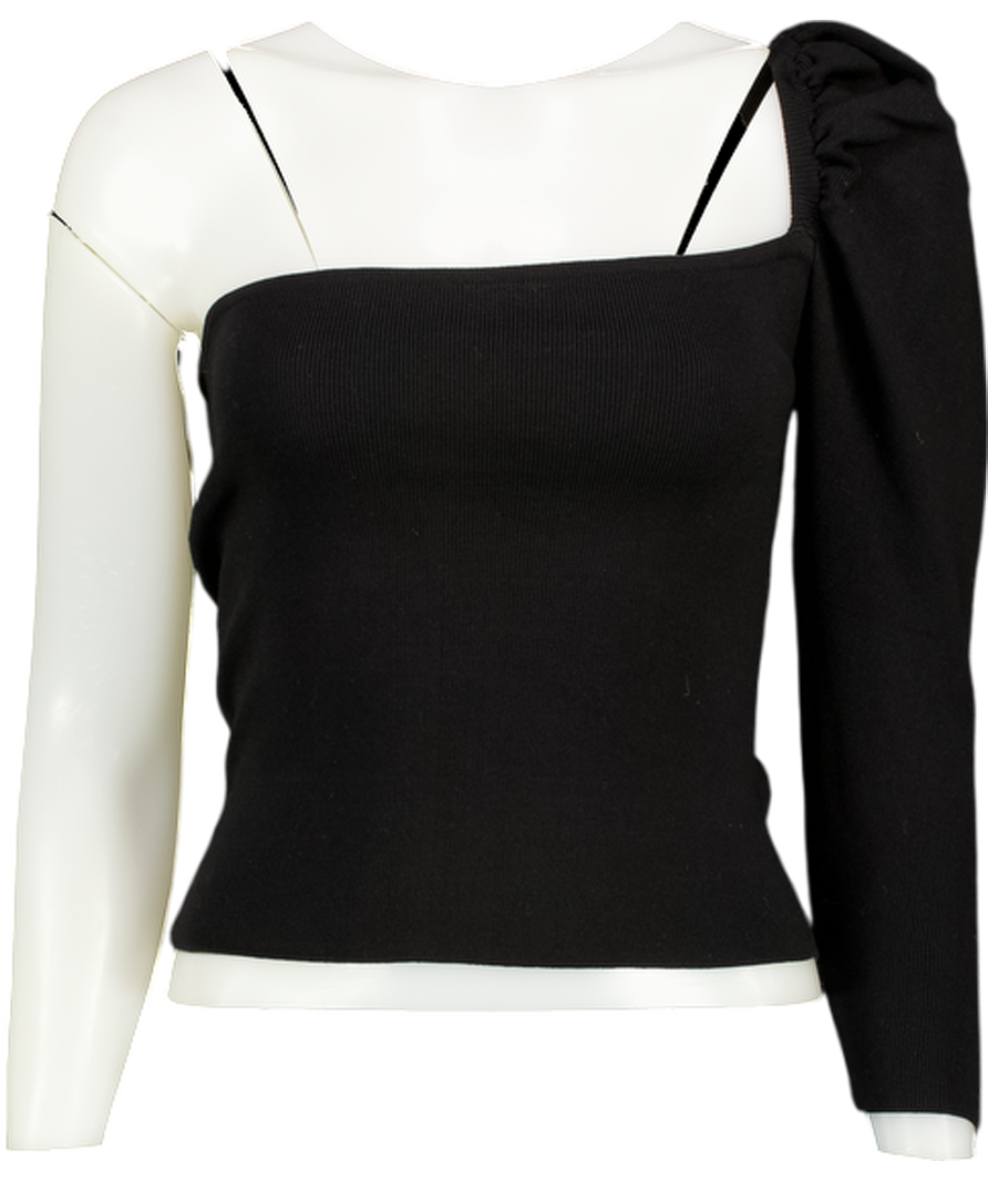 MANGO Black One Shoulder Puff Sleeve Top UK S