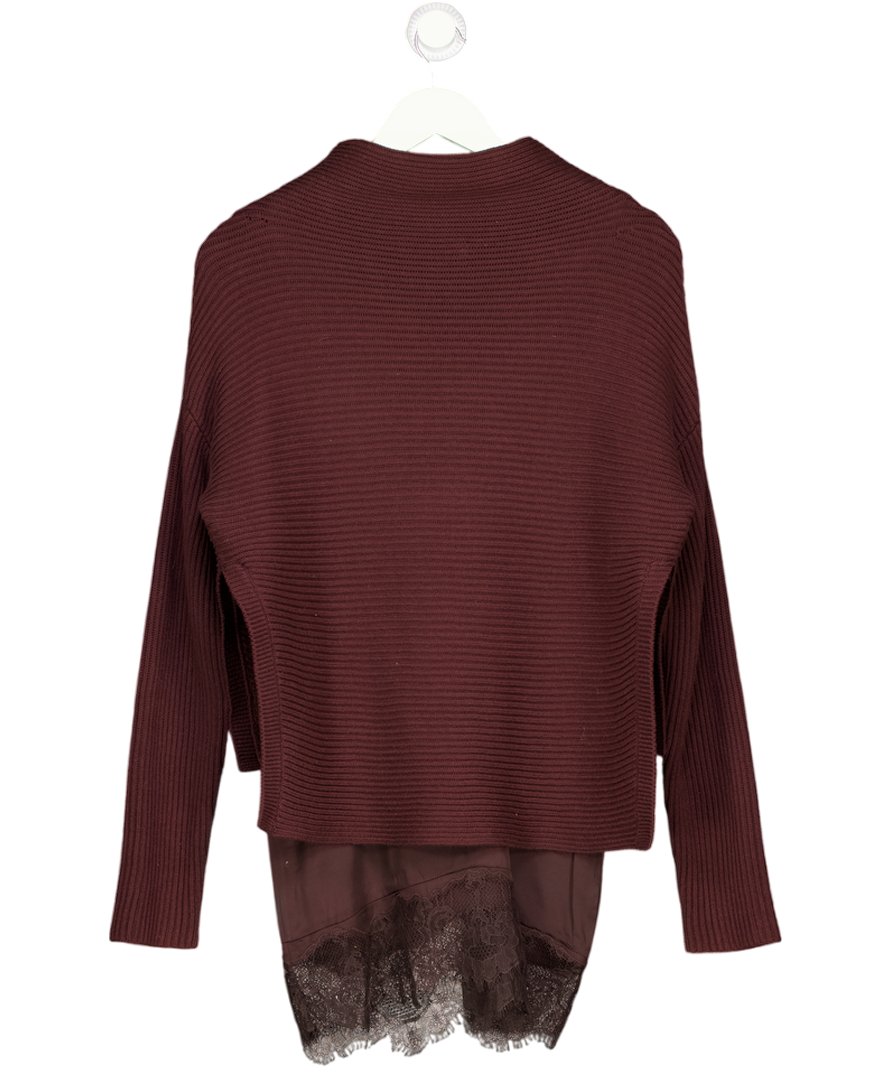 ALLSAINTS Dark Brown Eloise 2-in-1 Jumper & Sleeveless Lace Trim Mini Dress UK XS
