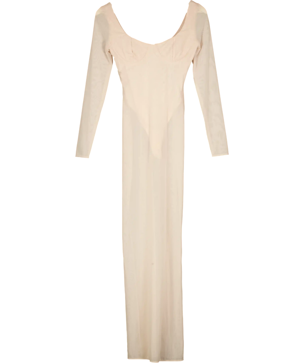 House of CB Pink Sheer Mesh Bodysuit Maxi Dress - Regular Cup UK S