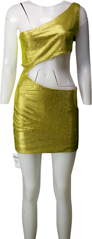 Cristahlea Metallic Green One Shoulder Cut Out Detail Embellished Dress UK XS