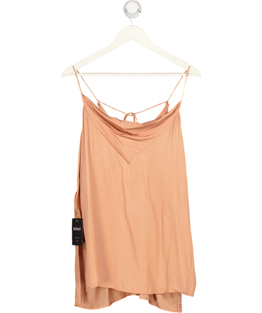 BY ANTHROPOLOGIE Orange Peach Long Line Tie Back Silky Cami Top UK M