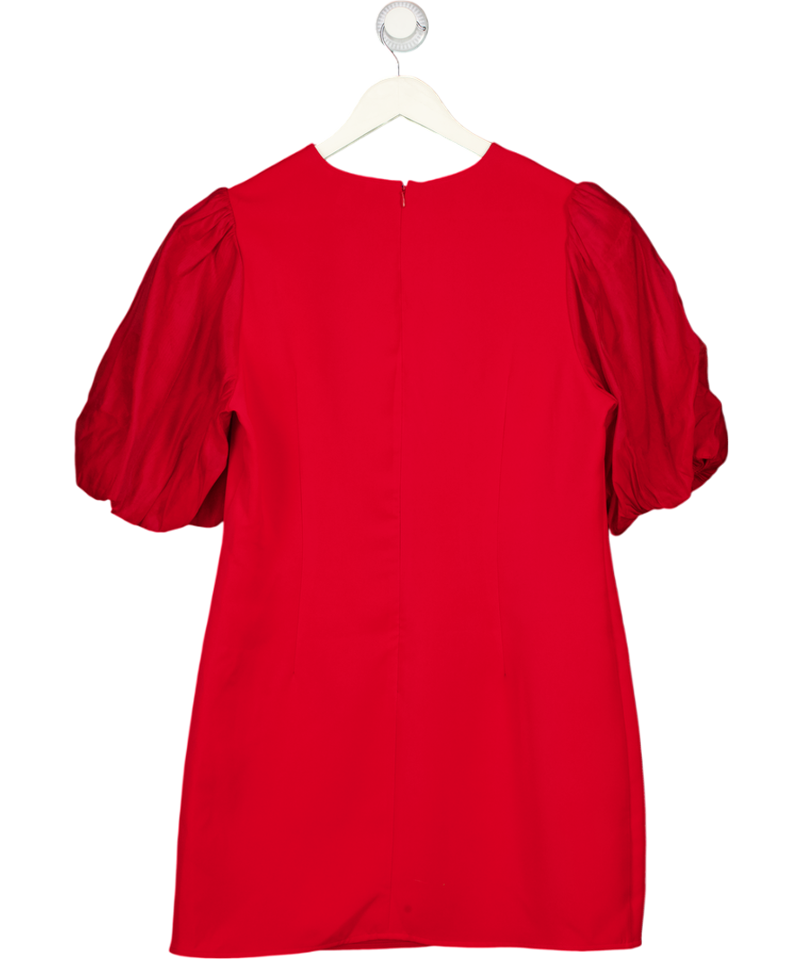 M&S Red Organza Puff Sleeve Mini Shift Dress UK 16