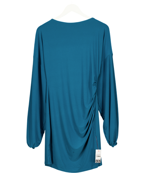ASOS Teal Blue Tie Back Long Sleeve Slinky Mini Dress UK M